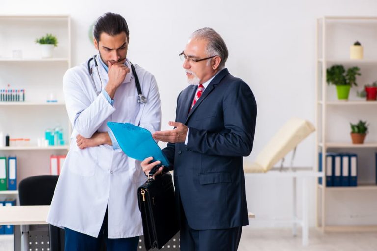 lawyer speaks to doctor